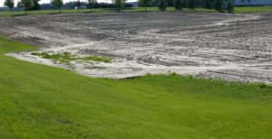 Severe soil erosion following 100 mm rain  in conventionally tilled  Norfolk field.