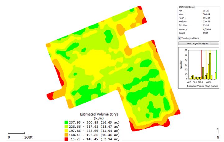2013 corn yield map from the variable rate population trial.