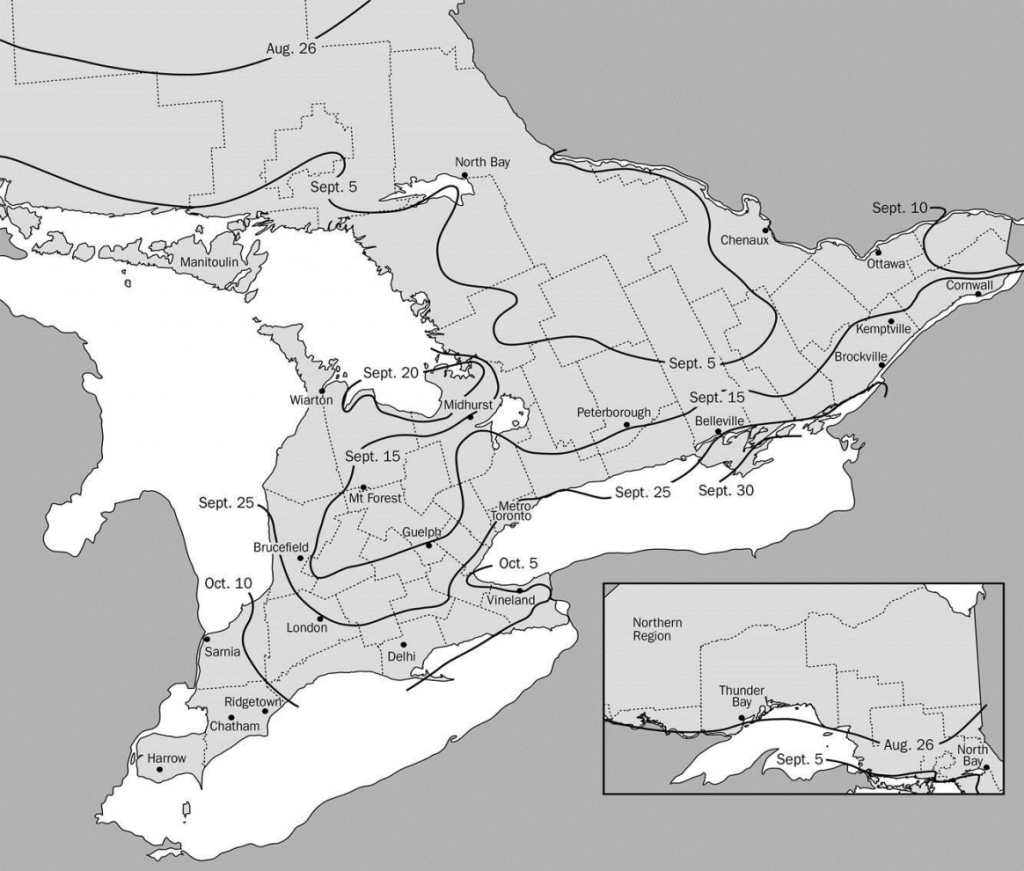 Figure 1: Optimum date to seed winter wheat across Ontario, OMAFRA Pub 811.