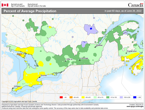 Figure 1. Central Canada % Average Rainfall April 18-June 26