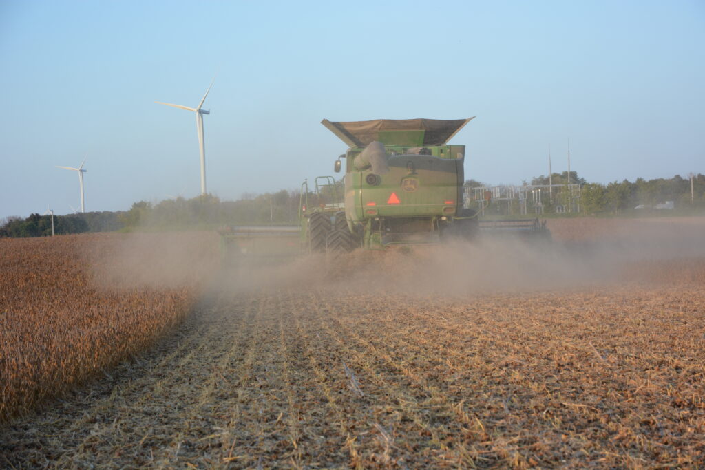 Picture of soybean straw spreading and surface conditions post harvest. Source: Ian McDonald